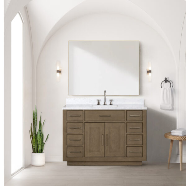 Abbey 48W x 22D Grey Oak Single Bath Vanity and Carrara Marble Top