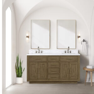 Abbey 60W x 22D Grey Oak Double Bath Vanity and Carrara Marble Top