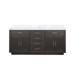 Abbey 72W x 22D Brown Oak Double Bath Vanity and Carrara Marble Top