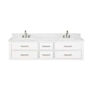 Castor 72W x 22D White Double Bath Vanity, Carrara Marble Top, and Faucet Set