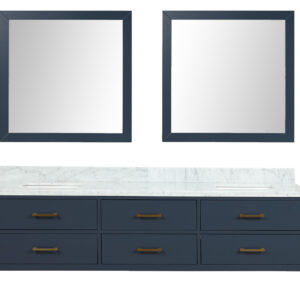 Castor 80W x 22D Blue Double Bath Vanity, Carrara Marble Top, and 36Mirrors