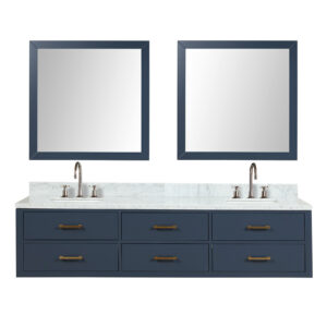 Castor 80W x 22D Blue Double Bath Vanity, Carrara Marble Top, Faucet Set, and 36Mirrors