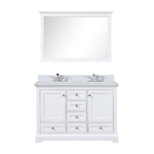 Dukes 48 in. W x 22 in. D White Double Bath Vanity, Cultured Marble Top, Faucet Set, 46 in. Mirror