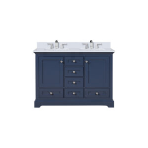 Dukes 48 in. W x 22 in. D Navy Blue Double Bath Vanity, White Quartz Top, and Faucet Set