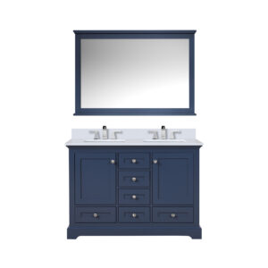 Dukes 48 in. W x 22 in. D Navy Blue Double Bath Vanity, Cultured Marble Top, Faucet Set, and 46 in. Mirror