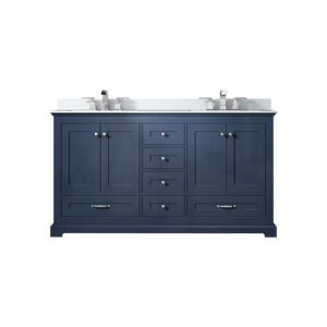 Dukes 60 in. W x 22 in. D Navy Blue Double Bath Vanity, White Quartz Top, and Faucet Set