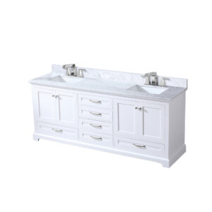 Dukes 80 in. W x 22 in. D White Double Bath Vanity, Carrara Marble Top, and Faucet Set