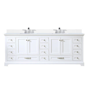 Dukes 84 in. W x 22 in. D White Double Bath Vanity, Carrara Marble Top, and Faucet Set