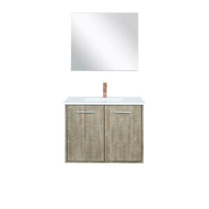 Fairbanks 30W x 20D Rustic Acacia Bath Vanity, Cultured Marble Top, Rose Gold Faucet Set and 28Mirror