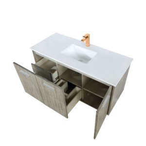 Fairbanks 48W x 20D Rustic Acacia Bath Vanity, Cultured Marble Top and Rose Gold Faucet Set