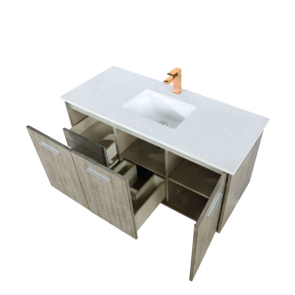Fairbanks 48W x 20D Rustic Acacia Bath Vanity, Cultured Marble Top and Rose Gold Faucet Set