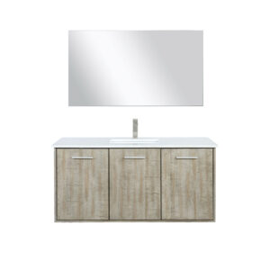 Fairbanks 48W x 20D Rustic Acacia Bath Vanity, Cultured Marble Top, Brushed Nickel Faucet Set and 43Mirror