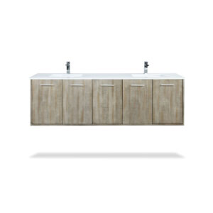 Fairbanks 72W x 20D Rustic Acacia Double Bath Vanity, Cultured Marble Top and Chrome Faucet Set