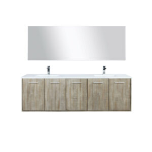 Fairbanks 72W x 20D Rustic Acacia Double Bath Vanity, Cultured Marble Top, Chrome Faucet Set and 70Mirror