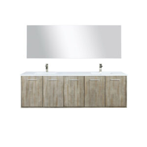 Fairbanks 72W x 20D Rustic Acacia Double Bath Vanity, Cultured Marble Top, Brushed Nickel Faucet Set and 70Mirror