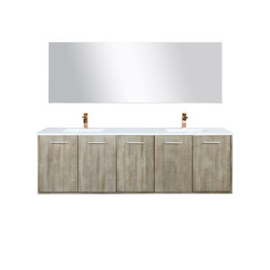 Fairbanks 72W x 20D Rustic Acacia Double Bath Vanity, Cultured Marble Top, Rose Gold Faucet Set and 70Mirror