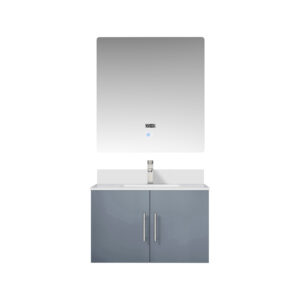 Geneva 30 in. W x 22 in. D Dark Grey Bath Vanity, Cultured Marble Top, Faucet Set, and 30 in. LED Mirror