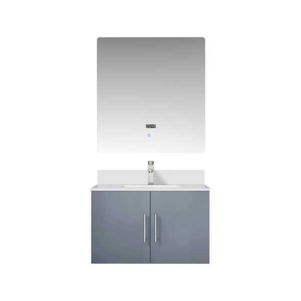 Geneva 30 in. W x 22 in. D Dark Grey Bath Vanity, Cultured Marble Top, Faucet Set, and 30 in. LED Mirror