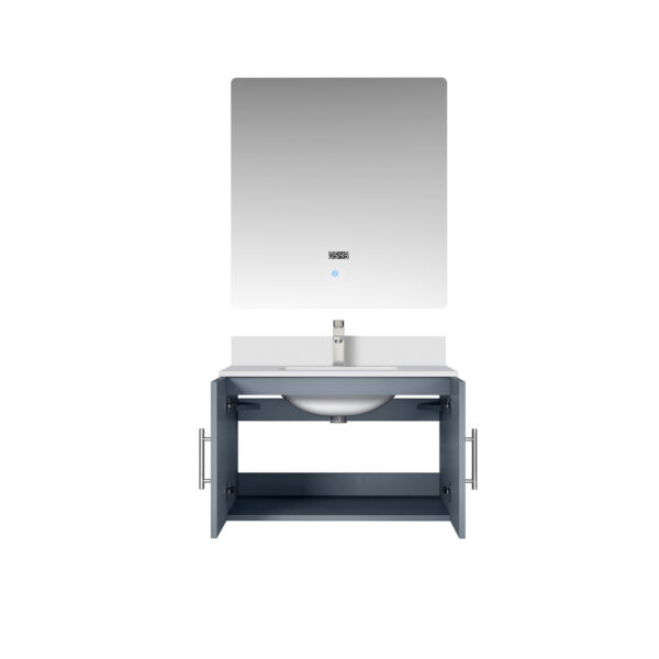 Geneva 30 in. W x 22 in. D Dark Grey Bath Vanity, Cultured Marble Top, Faucet Set, and 30 in. LED Mirror