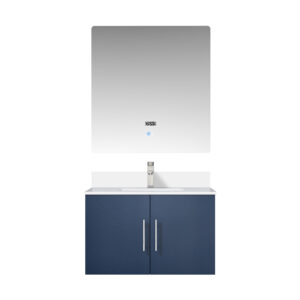 Geneva 30 in. W x 22 in. D Navy Blue Bath Vanity, Cultured Marble Top, Faucet Set, and 30 in. LED Mirror