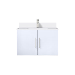 Geneva 30 in. W x 22 in. D Glossy White Bath Vanity, White Quartz Top, and Faucet Set