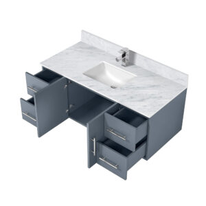 Geneva 48 in. W x 22 in. D Dark Grey Bath Vanity, Carrara Marble Top, and Faucet Set