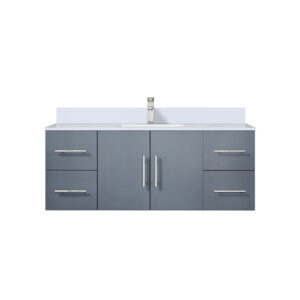 Geneva 48 in. W x 22 in. D Dark Grey Bath Vanity, White Quartz Top, and Faucet Set