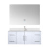 Geneva 48 in. W x 22 in. D Glossy White Bath Vanity, White Quartz Top, Faucet Set, and 48 in. LED Mirror