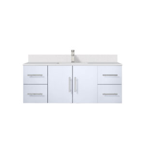 Geneva 48 in. W x 22 in. D Glossy White Bath Vanity, Cultured Marble Top, and Faucet Set