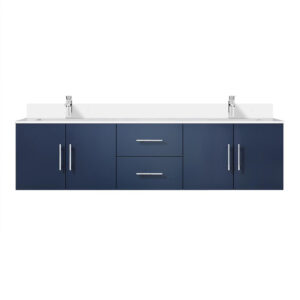 Geneva 72 in. W x 22 in. D Navy Blue Double Bath Vanity, Cultured Marble Top, and Faucet Set