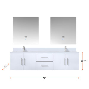 Geneva 72 in. W x 22 in. D Glossy White Double Bath Vanity and Cultured Marble Top