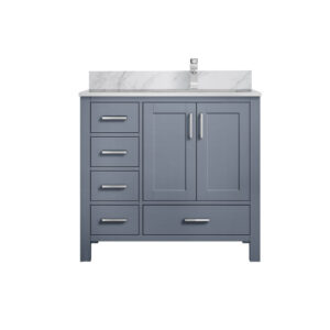 Jacques 36 in. W x 22 in. D Right Offset Dark Grey Bath Vanity, Carrara Marble Top, and Faucet Set