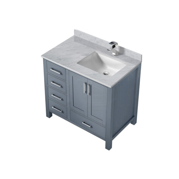 Jacques 36 in. W x 22 in. D Right Offset Dark Grey Bath Vanity, Carrara Marble Top, and Faucet Set