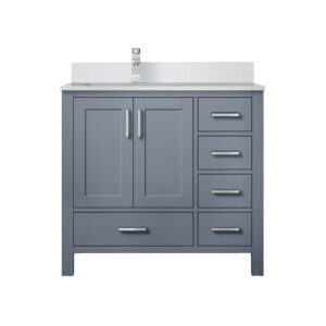 Jacques 36 in. W x 22 in. D Left Offset Dark Grey Bath Vanity, White Quartz Top, and Faucet Set