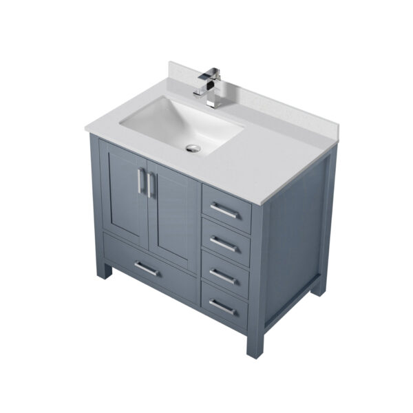 Jacques 36 in. W x 22 in. D Left Offset Dark Grey Bath Vanity, White Quartz Top, and Faucet Set