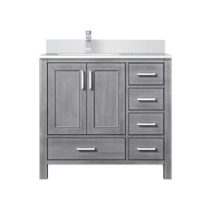 Jacques 36 in. W x 22 in. D Left Offset Distressed Grey Bath Vanity, Cultured Marble Top, and Faucet Set