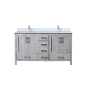 Jacques 60 in. W x 22 in. D Distressed Grey Bath Vanity, Cultured Marble Top, and Faucet Set