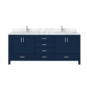 Jacques 80 in. W x 22 in. D Navy Blue Double Bath Vanity, Carrara Marble Top, and Faucet Set