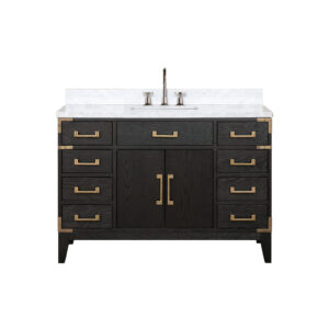 Laurel 48W x 22D Black Oak Single Bath Vanity, Carrara Marble Top, and Faucet Set