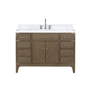 Laurel 48W x 22D Grey Oak Single Bath Vanity, Carrara Marble Top, and Faucet Set