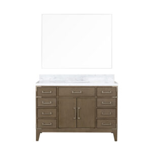 Laurel 48W x 22D Grey Oak Single Bath Vanity, Carrara Marble Top, and 46Mirror