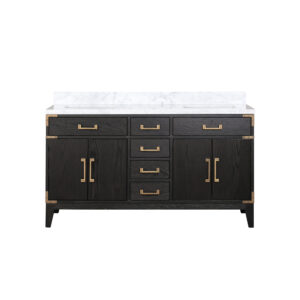 Laurel 60W x 22D Black Oak Double Bath Vanity and Carrara Marble Top