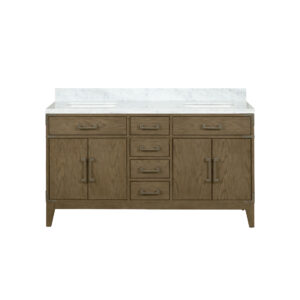 Laurel 60W x 22D Grey Oak Double Bath Vanity and Carrara Marble Top