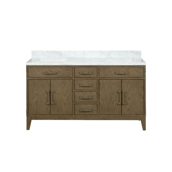 Laurel 60W x 22D Grey Oak Double Bath Vanity and Carrara Marble Top