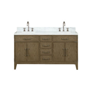 Laurel 60W x 22D Grey Oak Double Bath Vanity, Carrara Marble Top, and Faucet Set