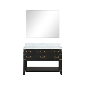 Norwalk 48W x 22D Black Oak Single Bath Vanity, Carrara Marble Top, and 46Mirror