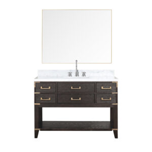 Norwalk 48W x 22D Brown Oak Single Bath Vanity, Carrara Marble Top, Faucet Set, and 46Mirror