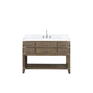 Norwalk 48W x 22D Grey Oak Single Bath Vanity, Carrara Marble Top, and Faucet Set