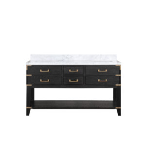 Norwalk 60W x 22D Black Oak Double Bath Vanity and Carrara Marble Top