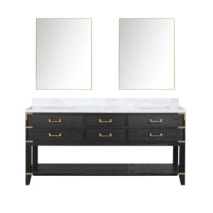 Norwalk 72W x 22D Black Oak Double Bath Vanity, Carrara Marble Top, and 34Mirrors